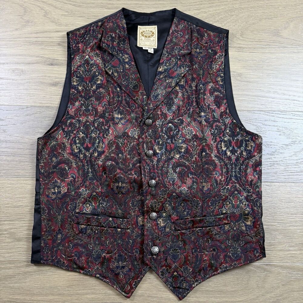 Vintage Wah Maker Vest Men Small Western Frontier Gambler Saloon Floral Artsy